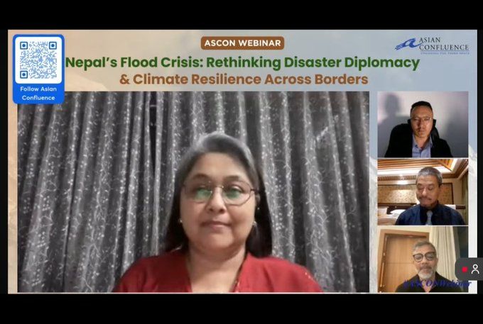 Prof. Anamika Barua, as a leading expert, at the webinar “Nepal’s Flood Crisis: Rethinking Disaster Diplomacy and Climate Resilience Across Borders.”